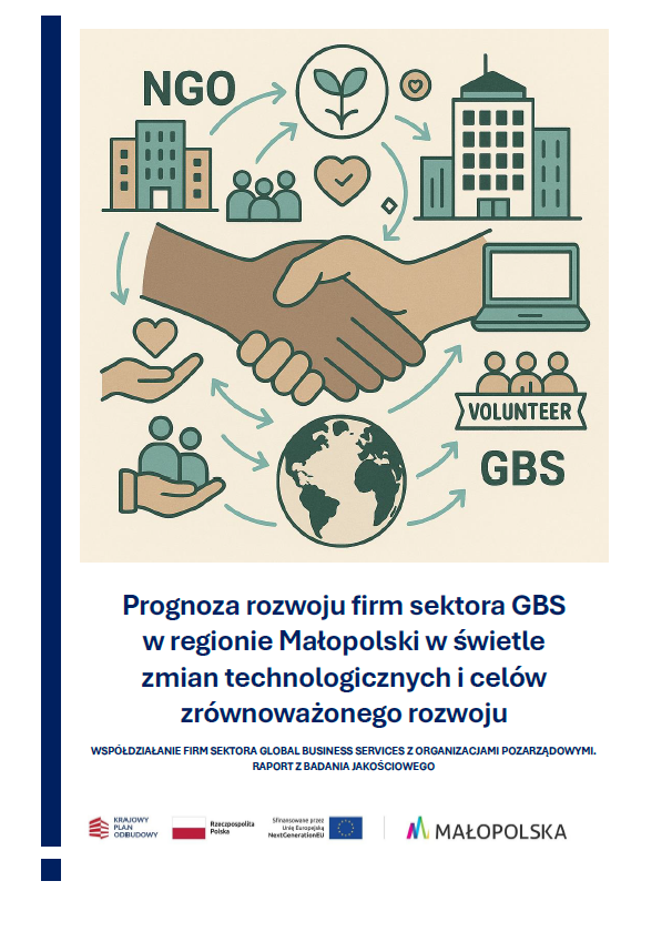 Publikacja „Prognoza rozwoju sektora firm GBS w regionie Małopolski w świetle zmian technologicznych i celów zrównoważonego rozwoju. Współdziałanie firm sektora Global Business Services z organizacjami pozarządowymi. Raport z badania jakościowego”